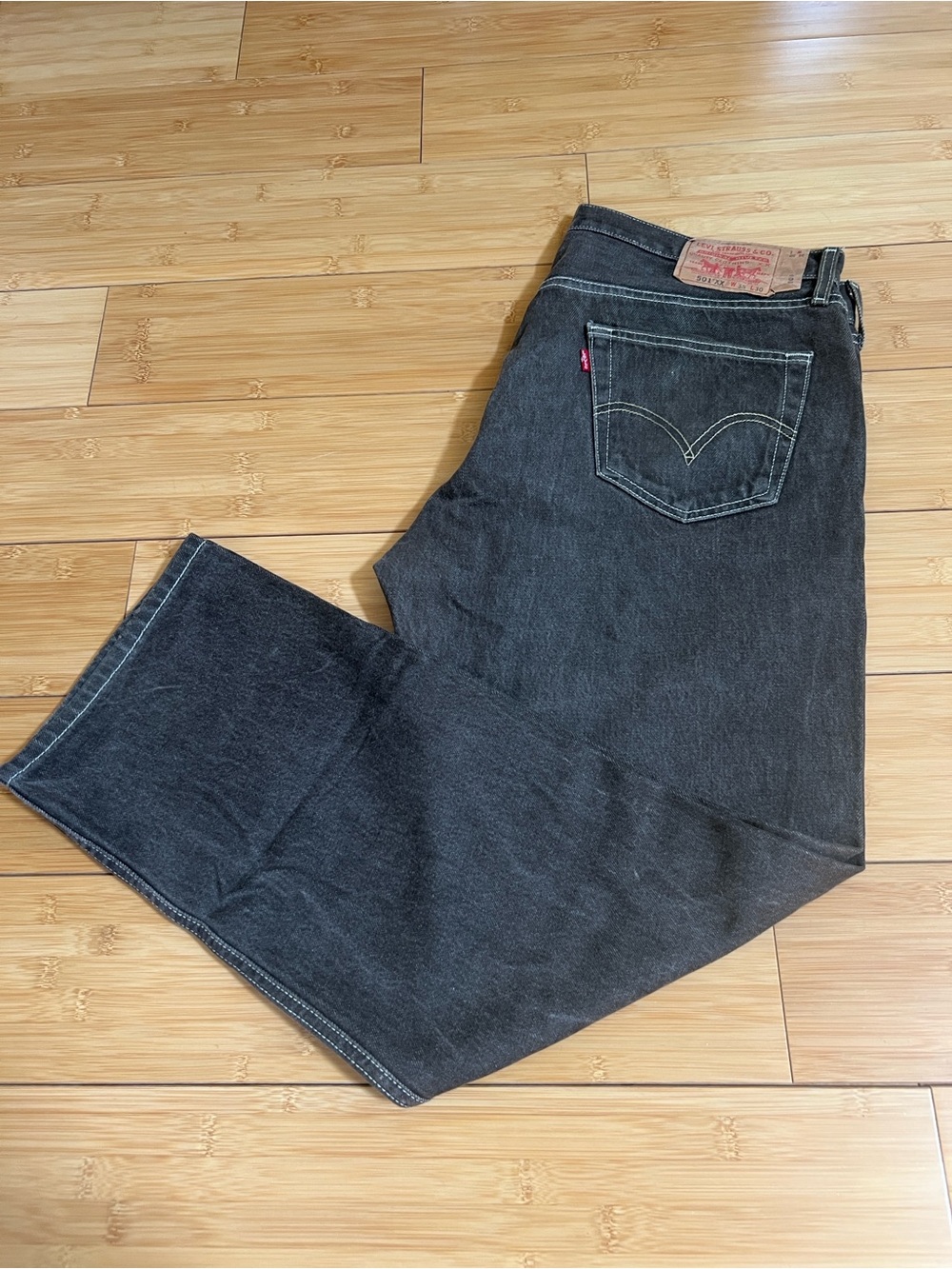 Levi's 501 XX Shrink To Fit Jeans Mens 38x30 Brown Charcoal Rigid Raw Denim